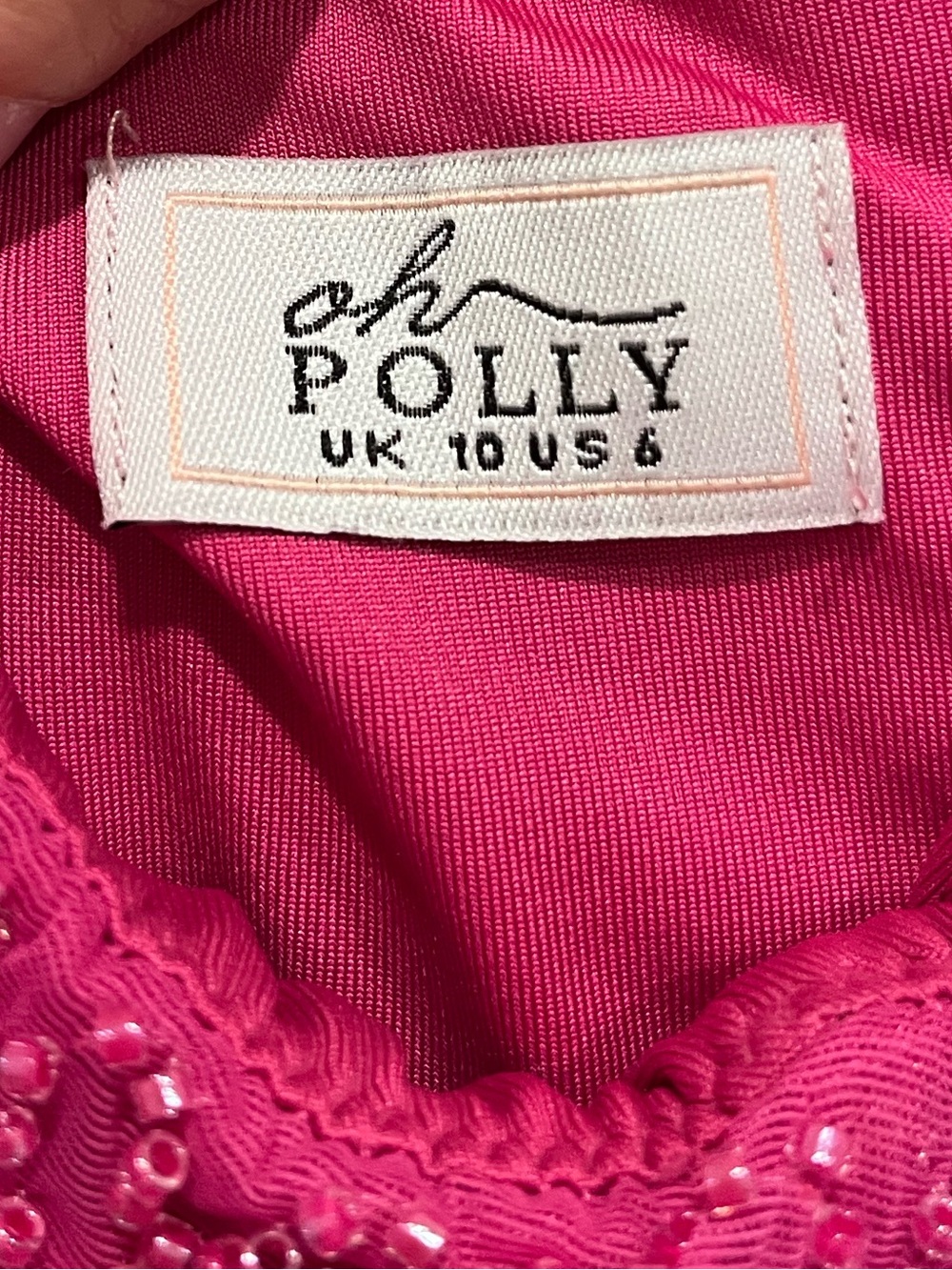 Oh Polly Emilion Embellished Cut Out Mini Beaded Dress Fuschia Hot Pink Size 6 - Picture 8 of 8